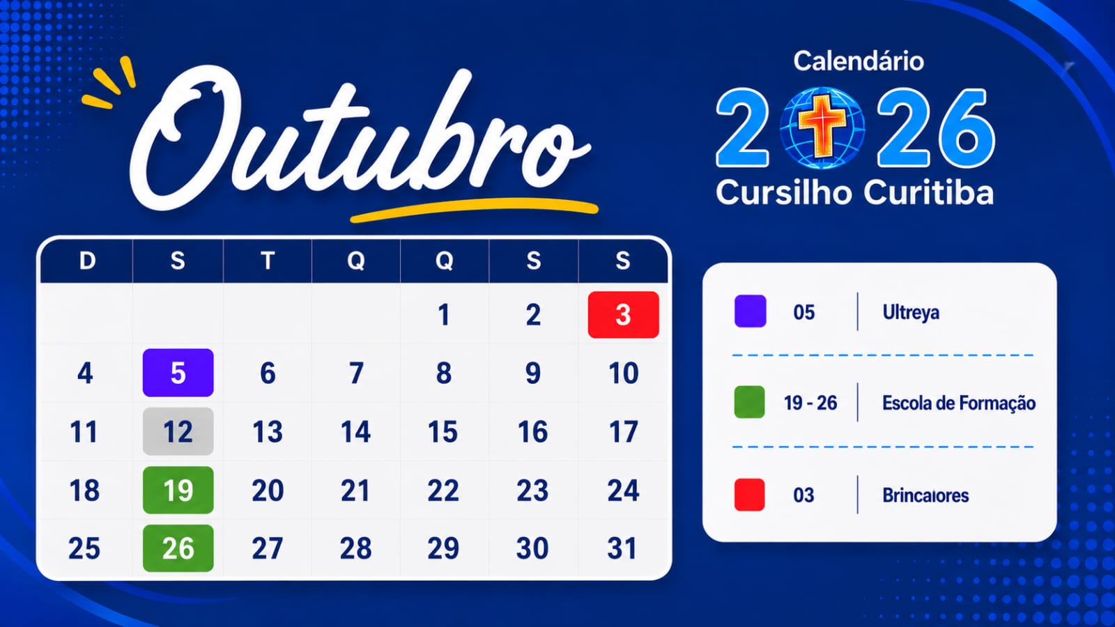 Agenda de Outubro 2026 - Cursilho Curitiba