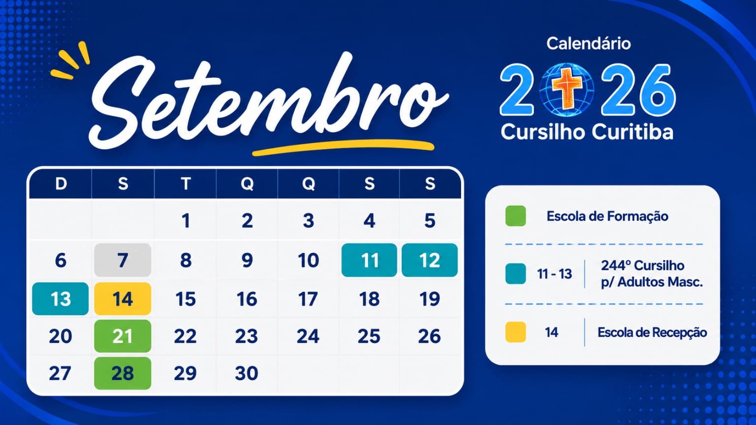 Agenda de Setembro 2026 - Cursilho Curitiba