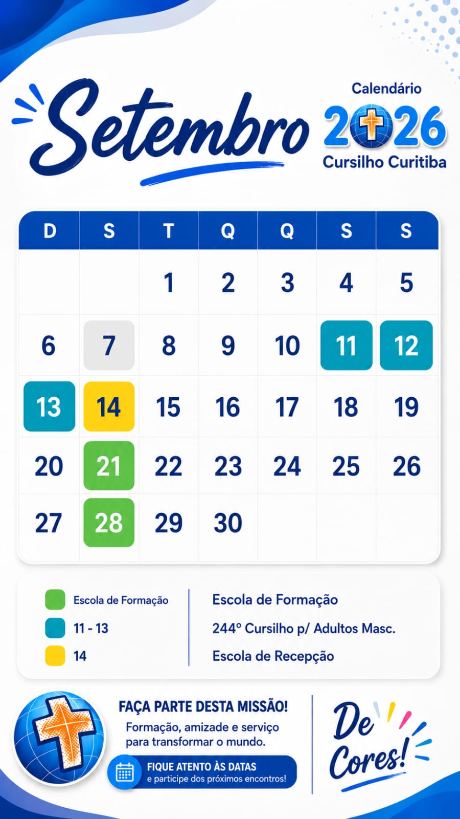 Agenda de Setembro 2026 - Cursilho Curitiba